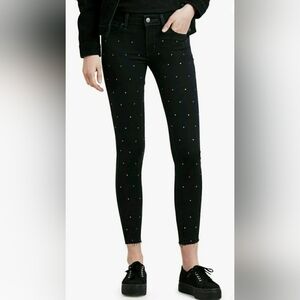 Levi's 711 skinny ankles Flash Dance black jeans studs and rhinestones